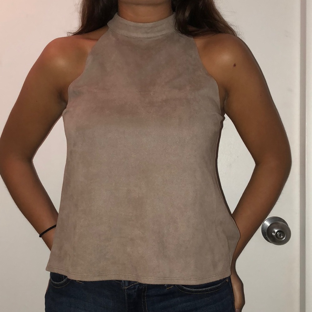 Tan Suede High-Neck Top